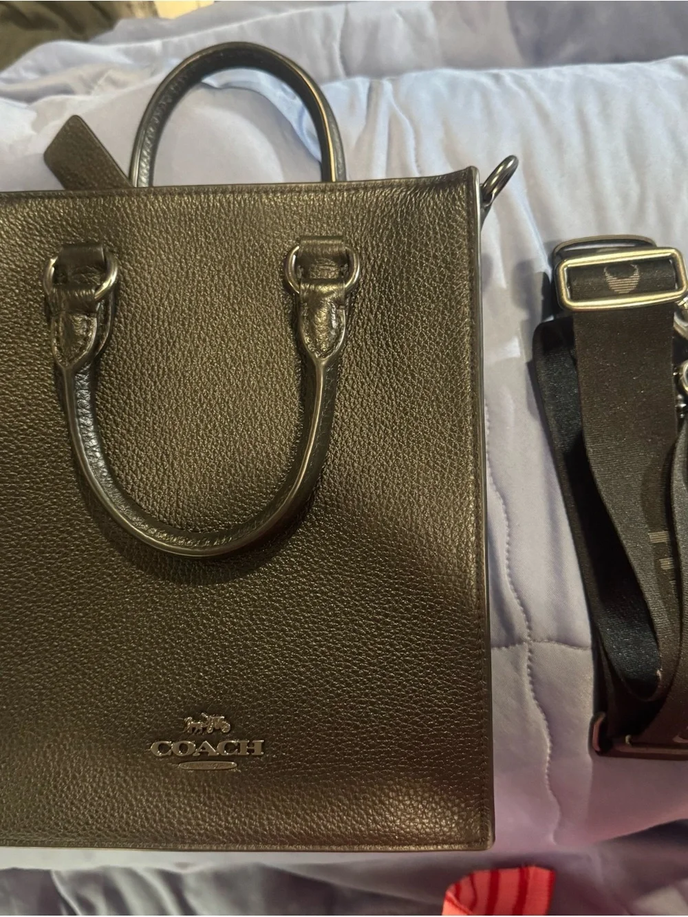 Coach Black Pebbled Leather Messenger Tote with Removable Strap